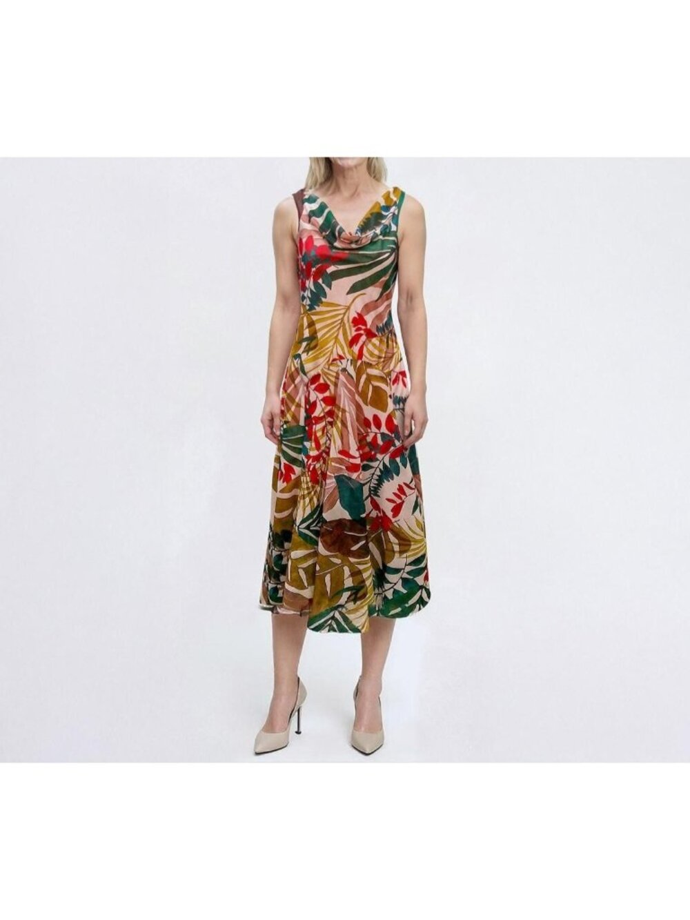 Robbie Bee Womens Printed Draped Neck Asymmetric Dress Gold Size 16 NWT